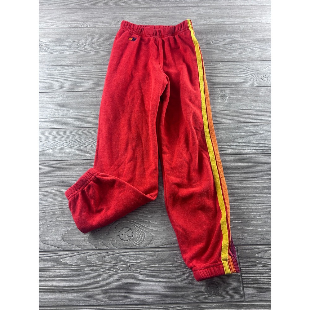 Aviator Nation Kids Red Rainbow Stripe Sweatpants Joggers Size 10 Made in USA